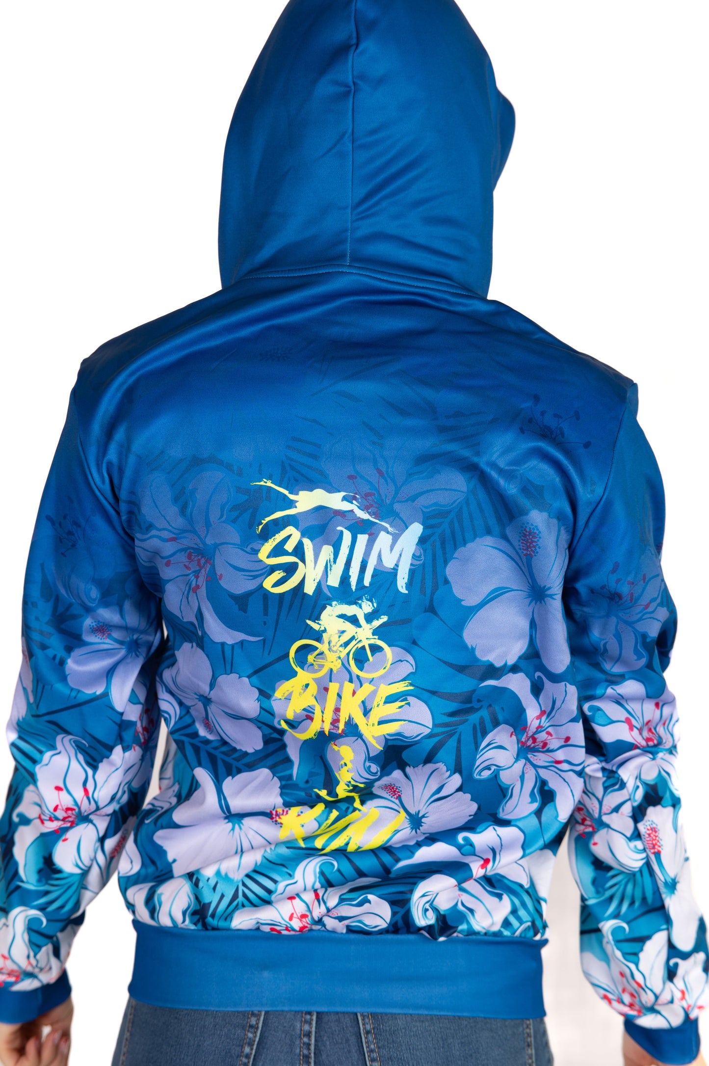 Hooded sweatshirt - Swim Bike Run Flower