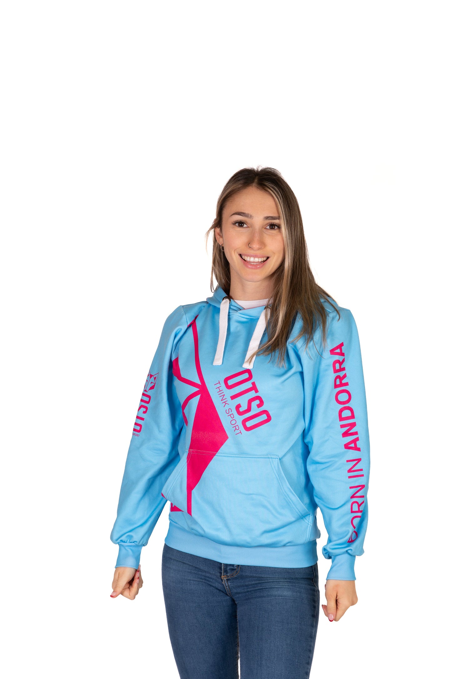 Felpa con cappuccio - Azzurro chiaro e rosa
