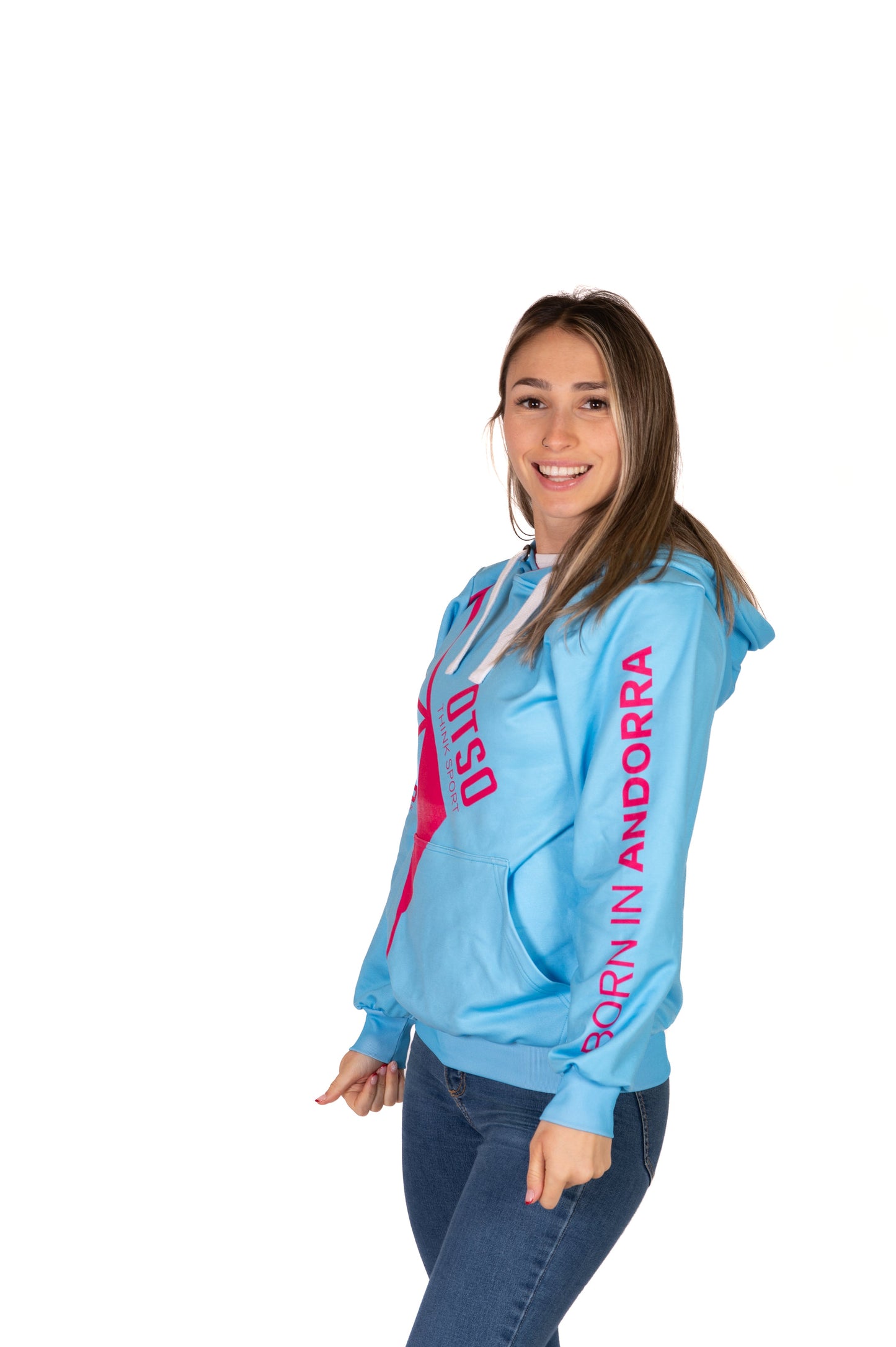 Felpa con cappuccio - Azzurro chiaro e rosa