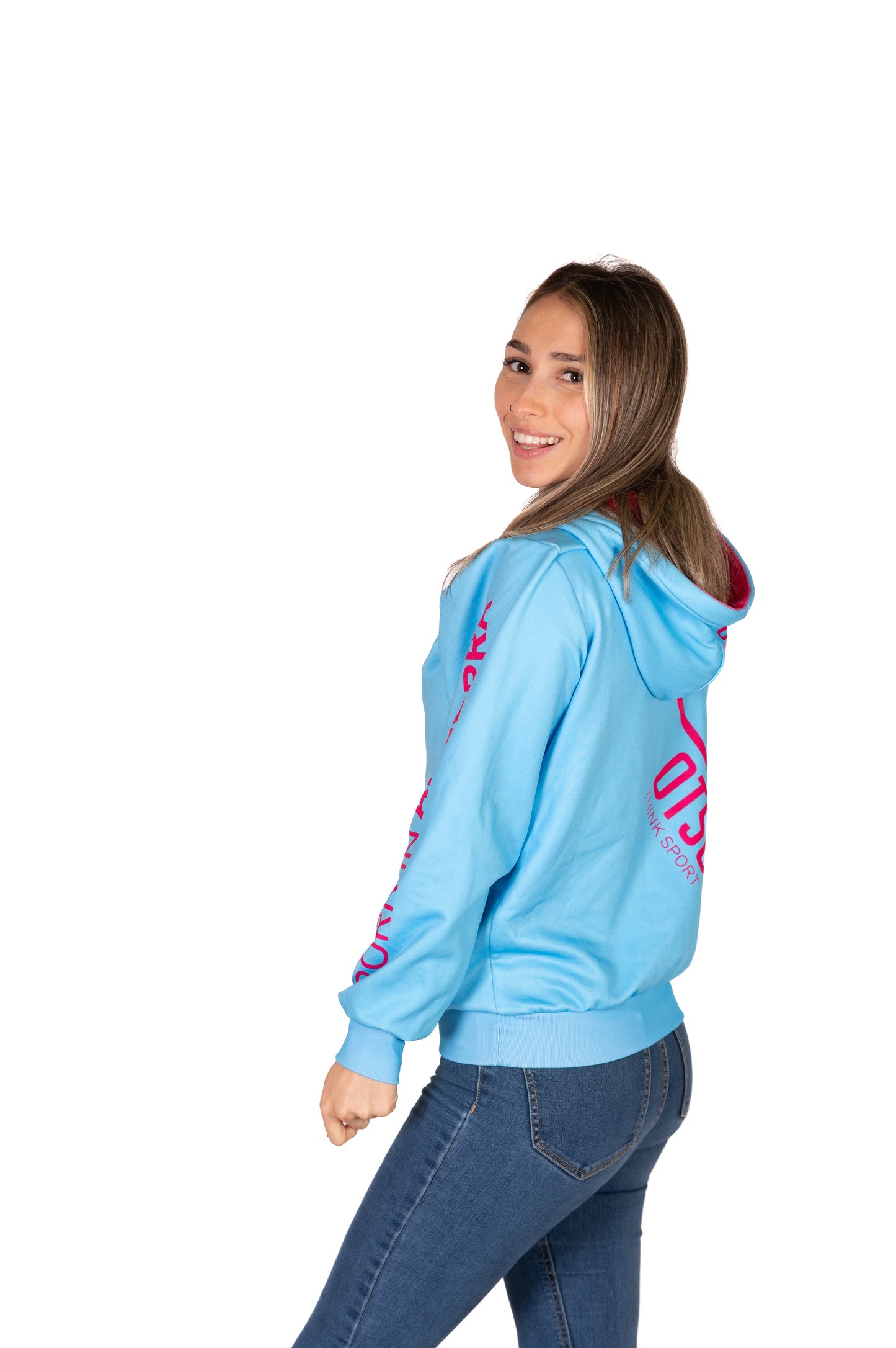 Felpa con cappuccio - Azzurro chiaro e rosa