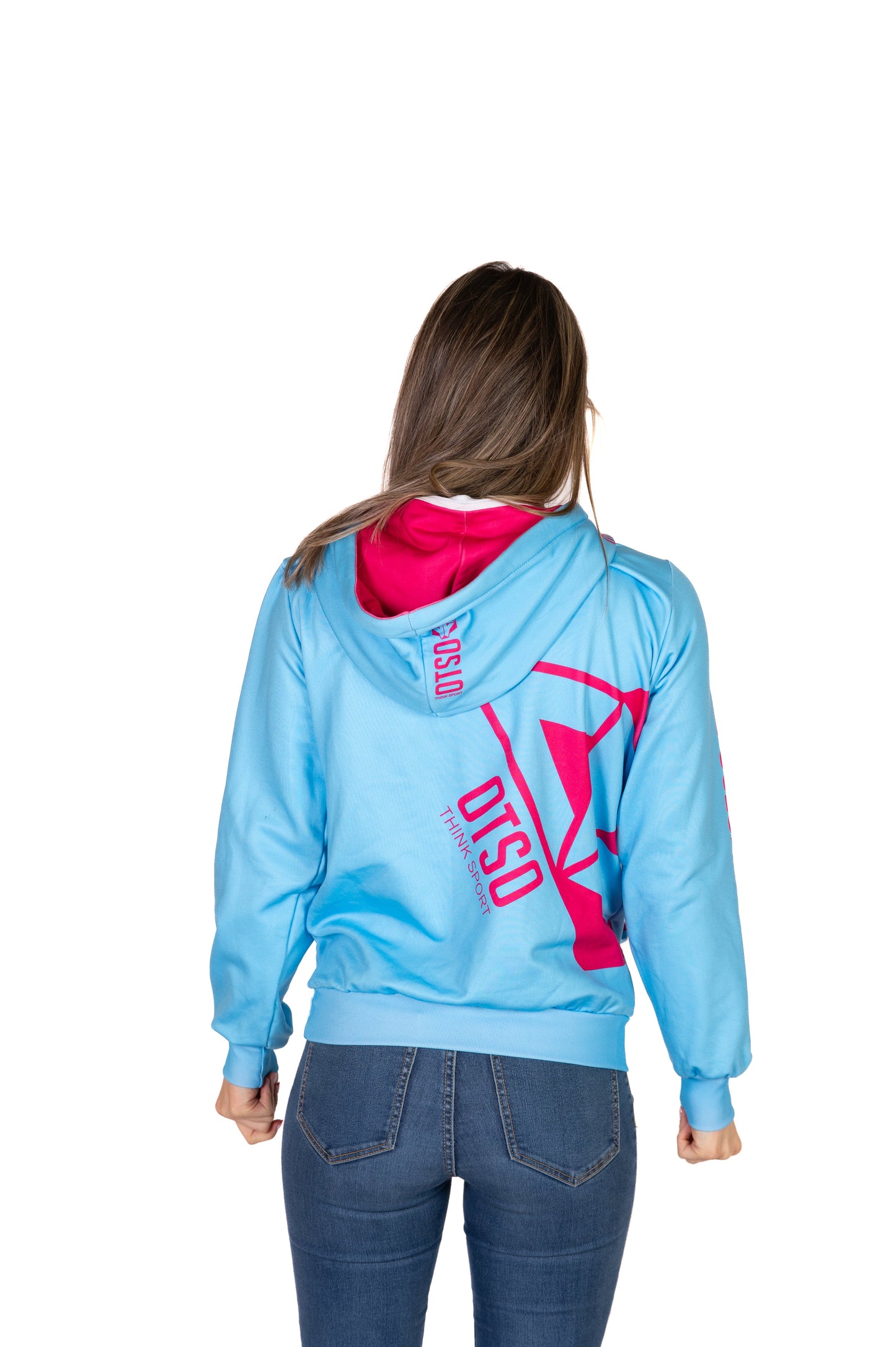 Felpa con cappuccio - Azzurro chiaro e rosa