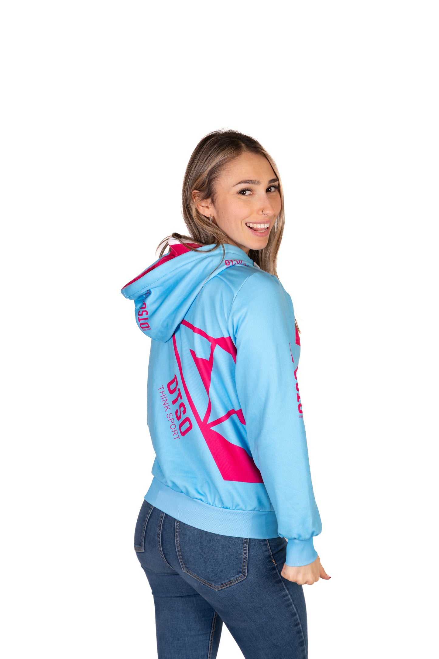 Felpa con cappuccio - Azzurro chiaro e rosa