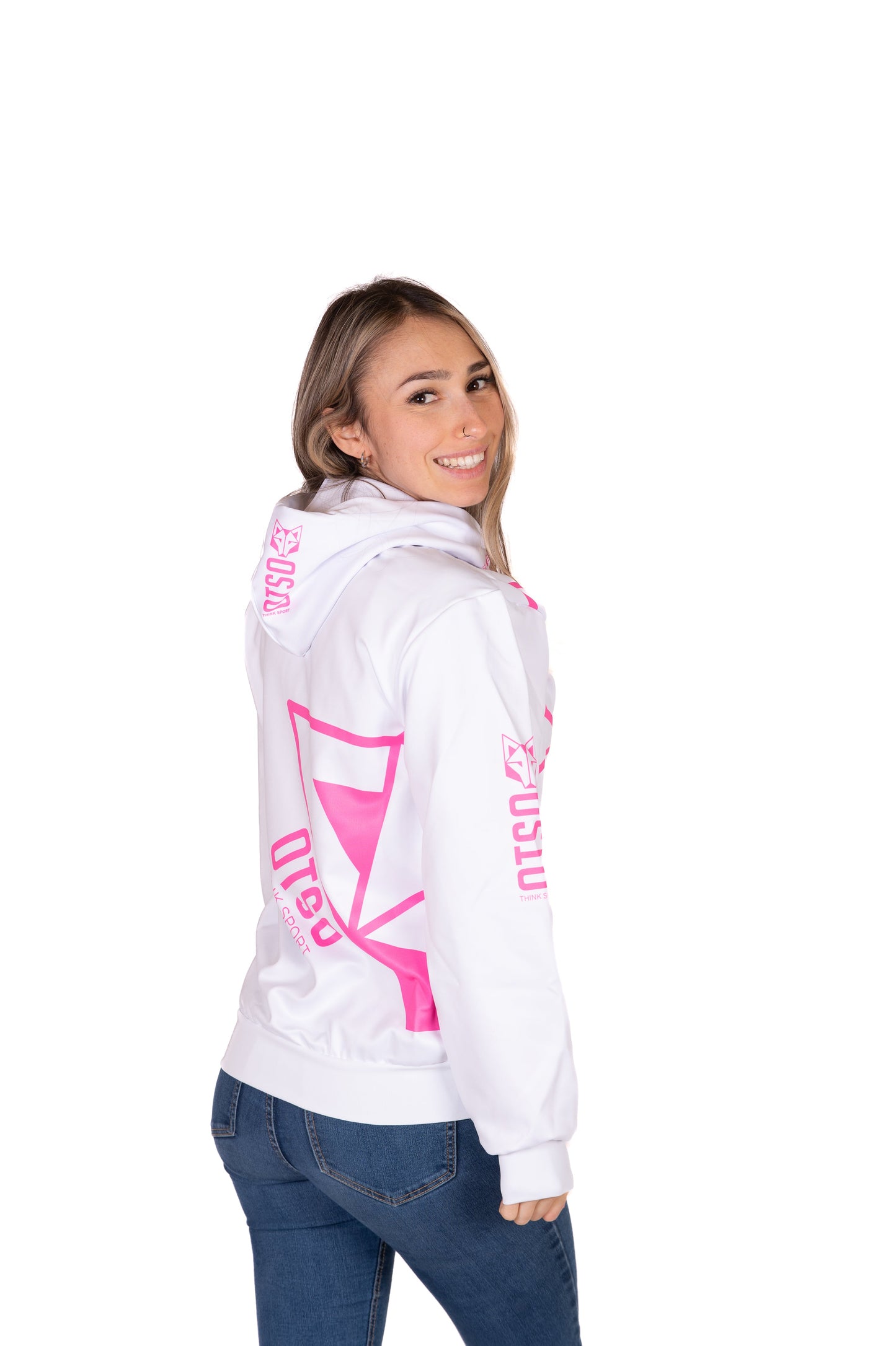 Kapuzensweatshirt - Weiß & Leuchtend Pink Otso