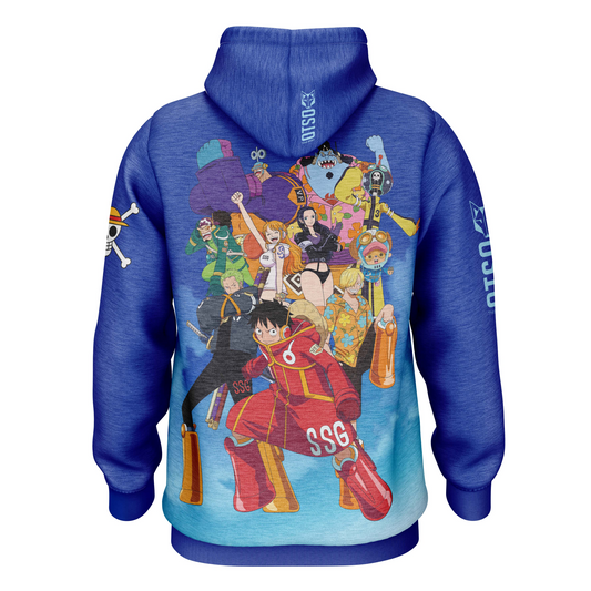 Felpa con cappuccio - One piece cappello di paglia Luffy e la ciurma blu