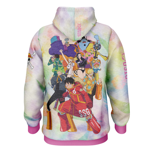 Hooded sweatshirt - One piece Egghead Luffy and the crew pink
