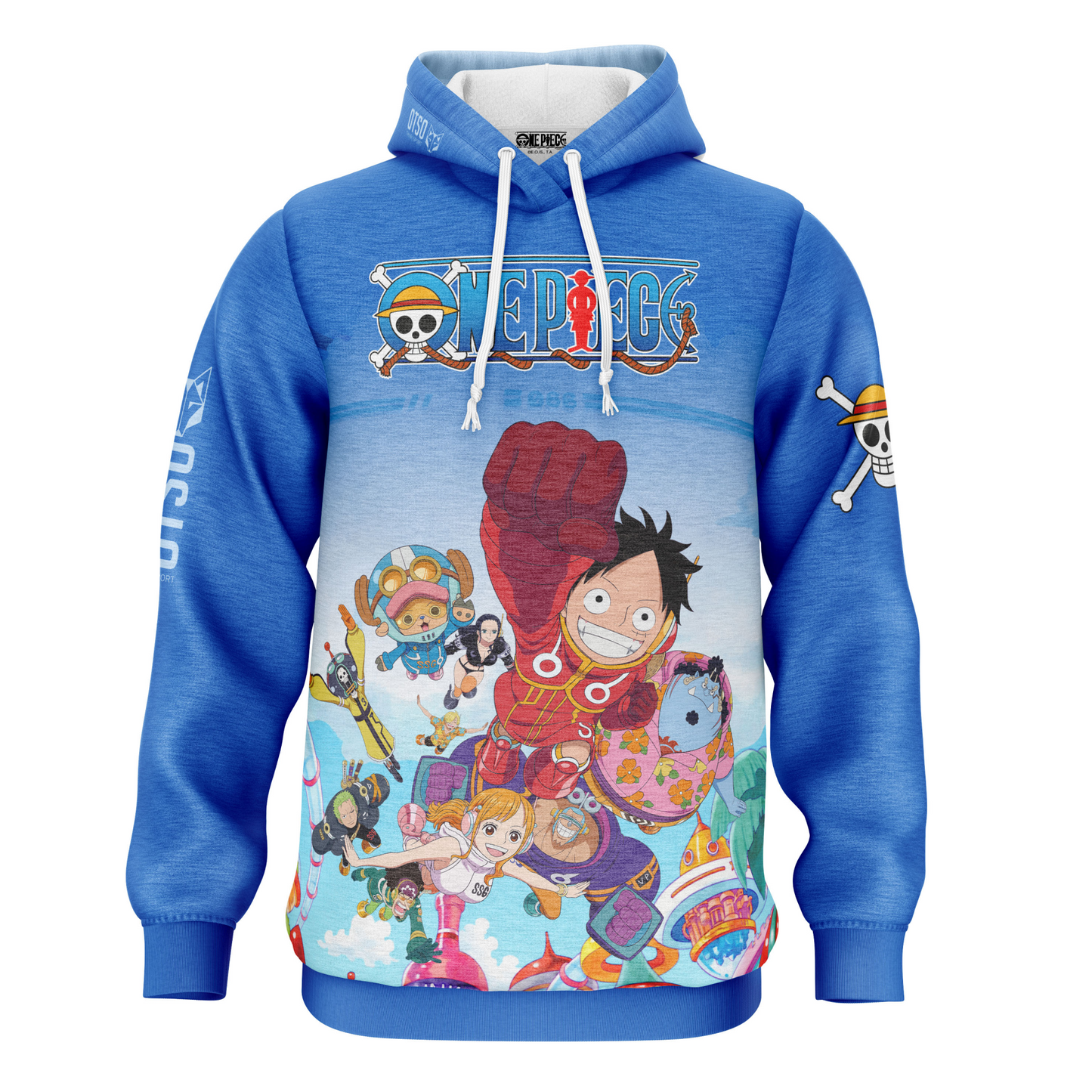 Sweatshirt mit Kapuze - Einteiler Eierkopf Luffy Strohhut Mannschaft Blau