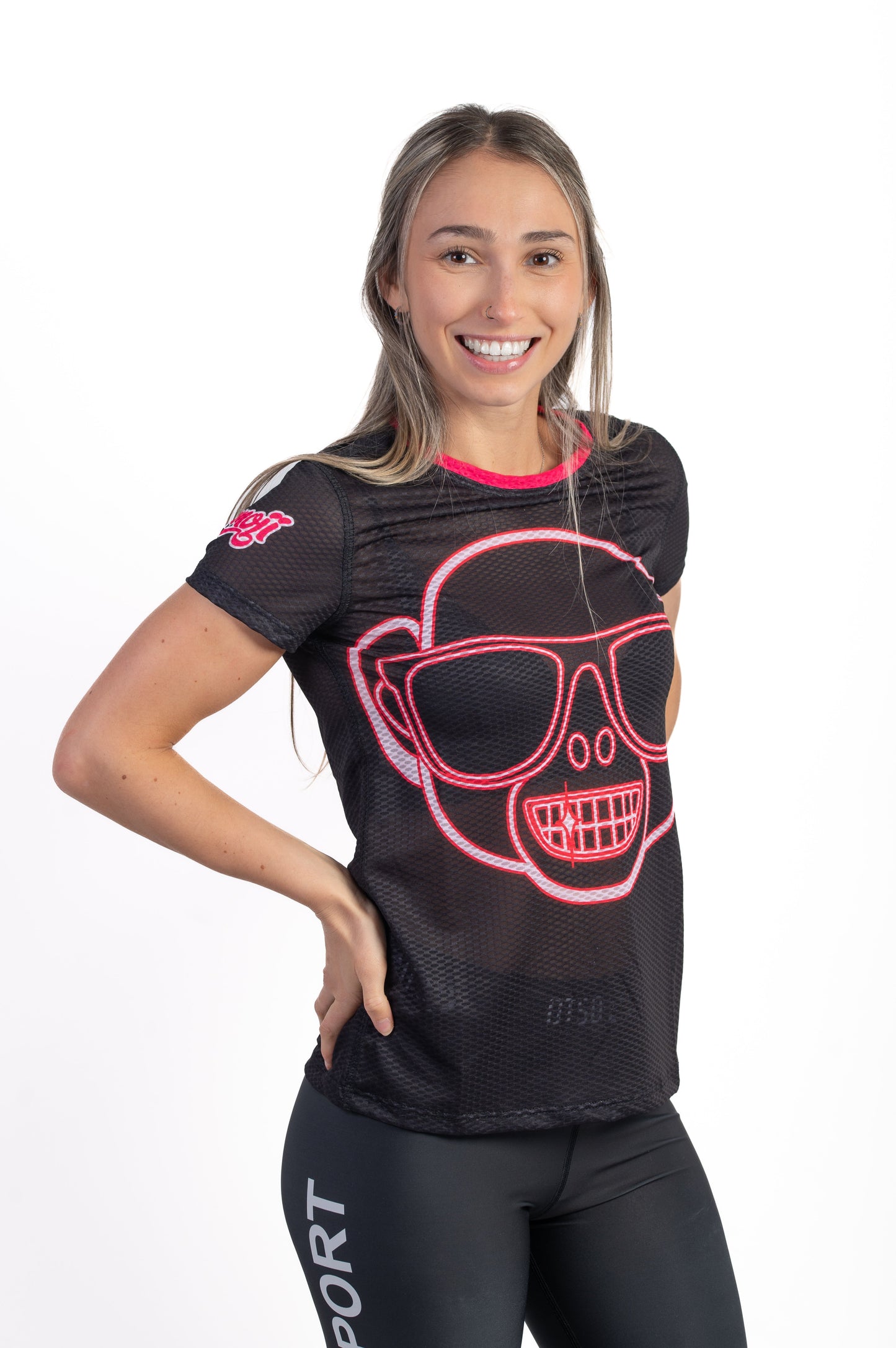 Damen-T-Shirt mit kurzen Ärmeln - Neon-Affen-Emoji