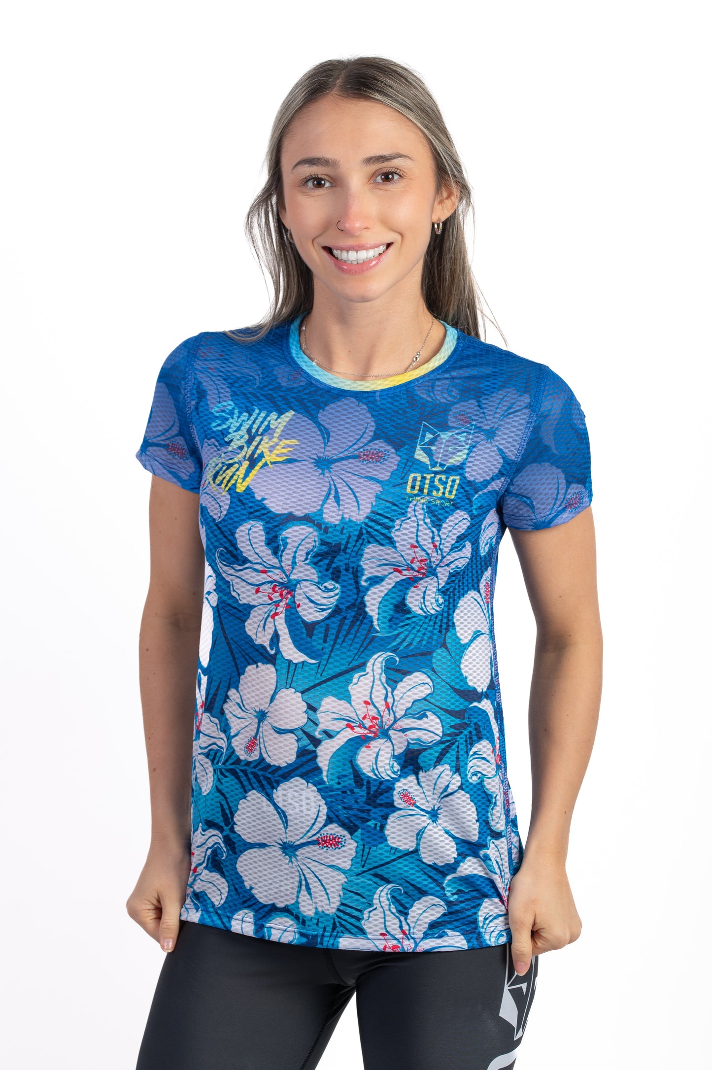 T-shirt Femme manches courtes - Swim Bike Run Flower