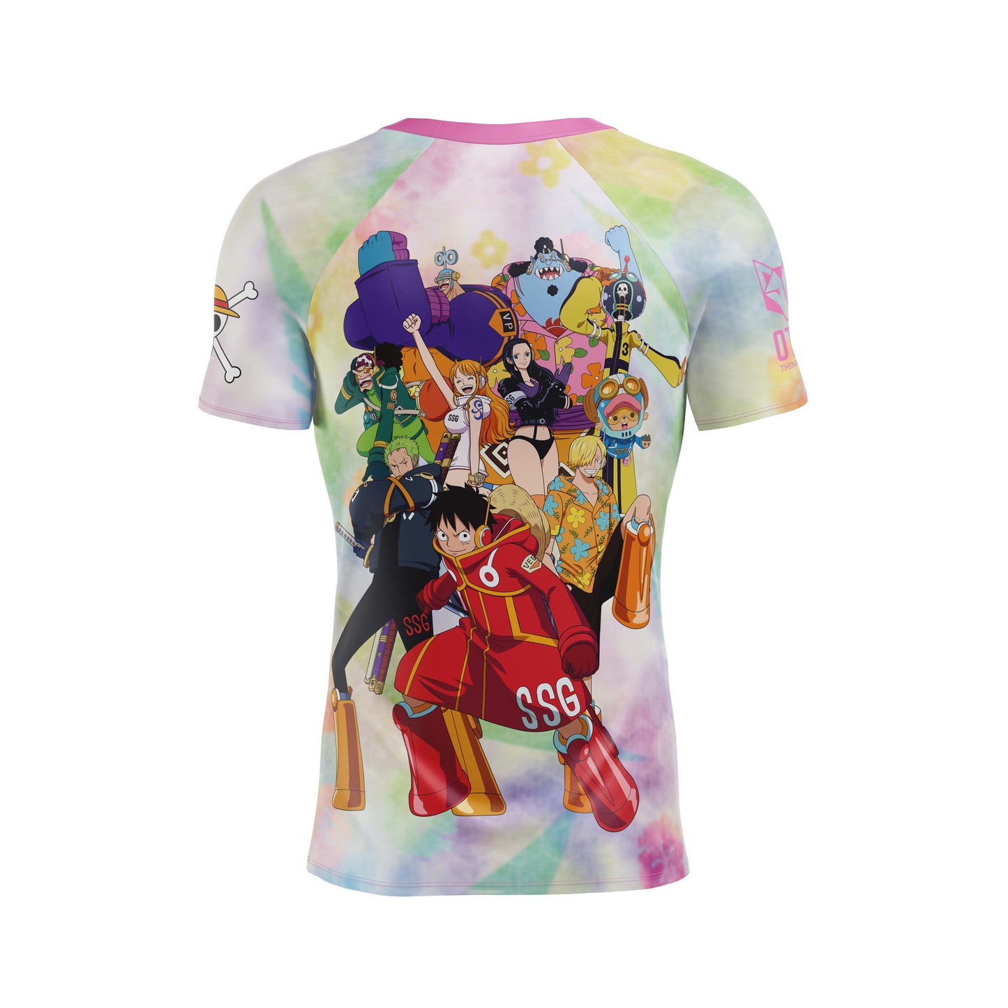 T-Shirt Homme manches courtes - One piece egghead luffy and the crew pink