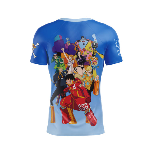 Maglietta uomo maniche corte - One Piece Luffy Testa d'Uovo equipaggio Cappello di paglia blu