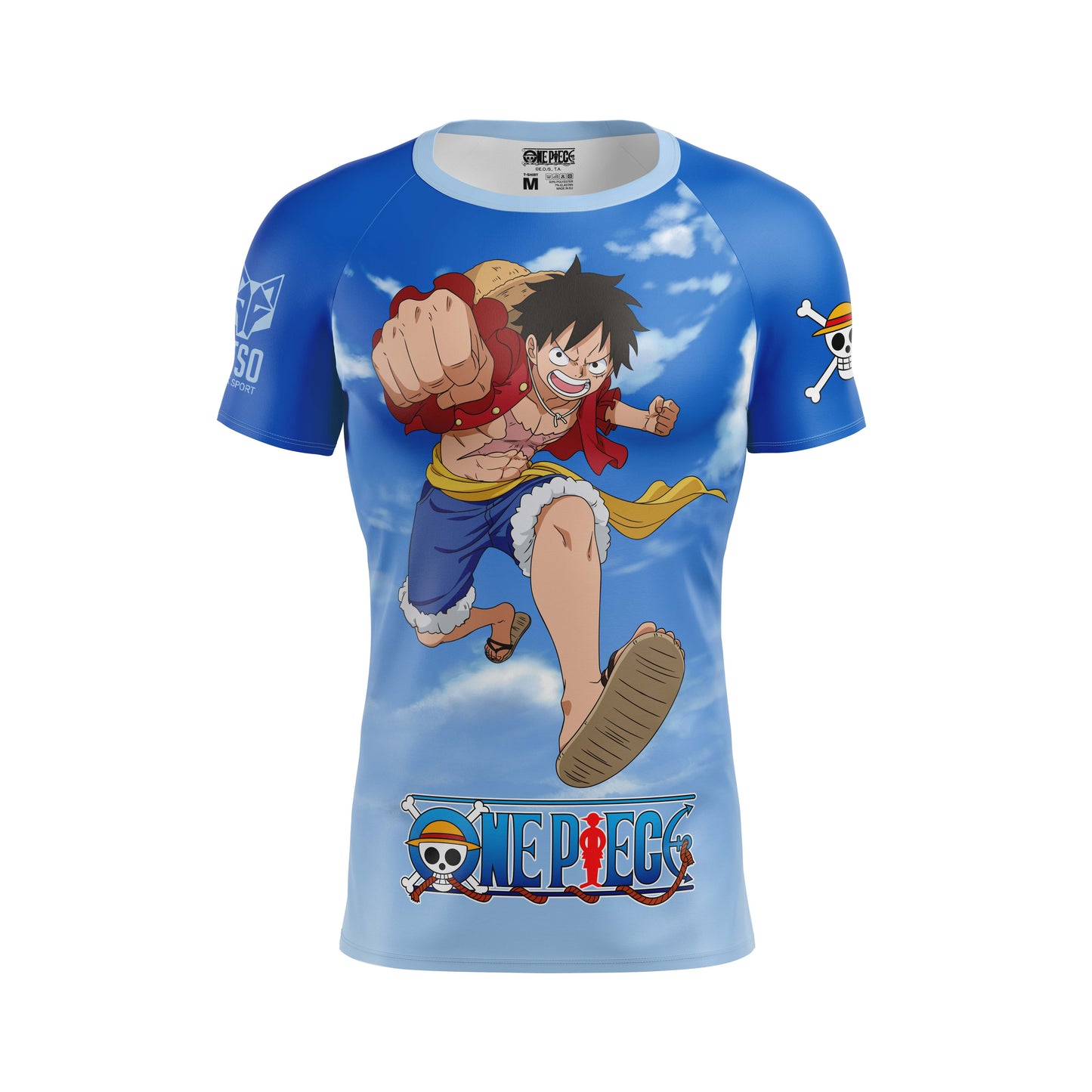 Herren-T-Shirt mit kurzen Ärmeln – One Piece Fischmann Luffy und die Mannschaft blau