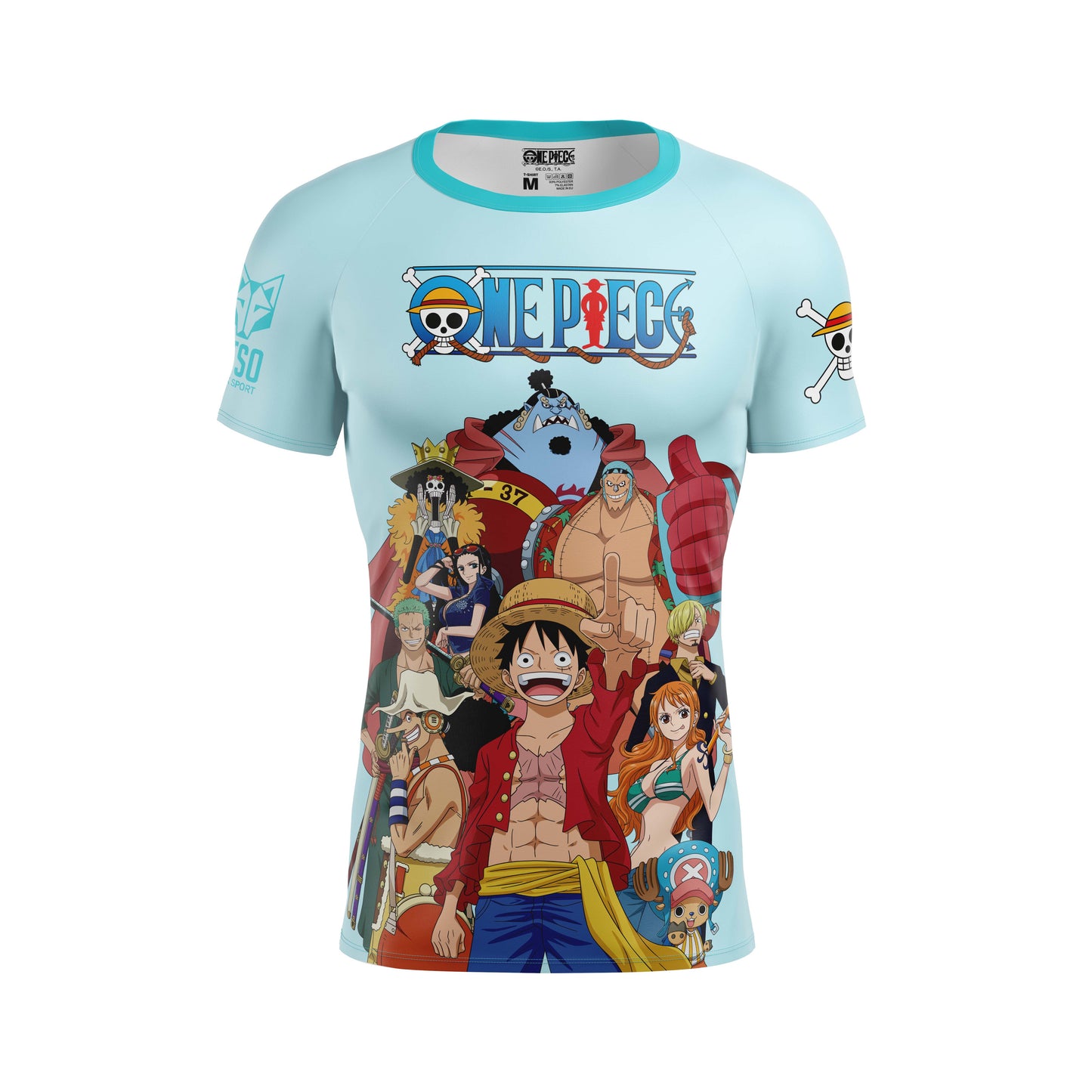 Herren-T-Shirt mit kurzen Ärmeln - One Piece Fischermann Strohhut Crew Türkis